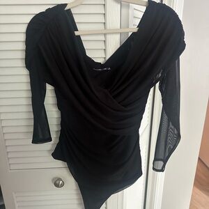 Abercrombie off the shoulder ruched bodysuit with mesh sleeves